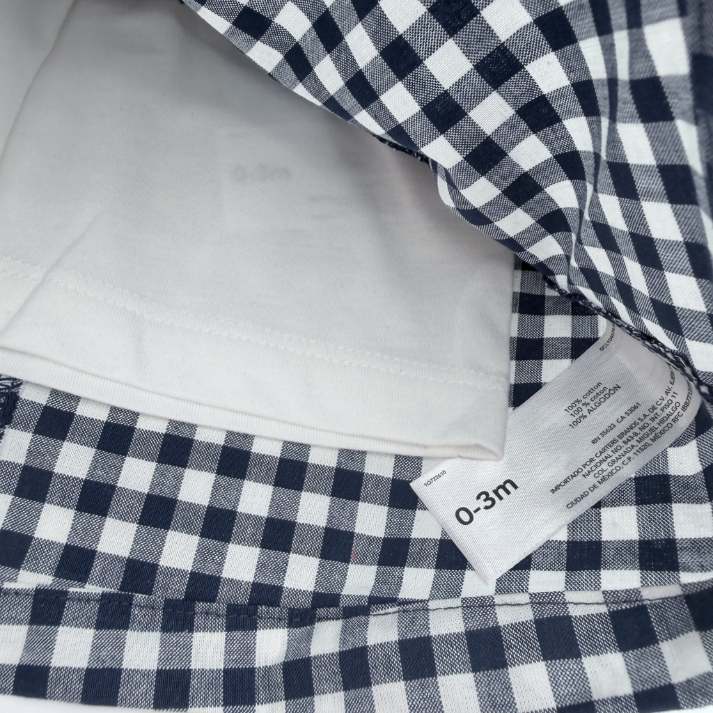 Robe salopette à carreaux marine et blanc avec t-shirt — 0-3 mois
