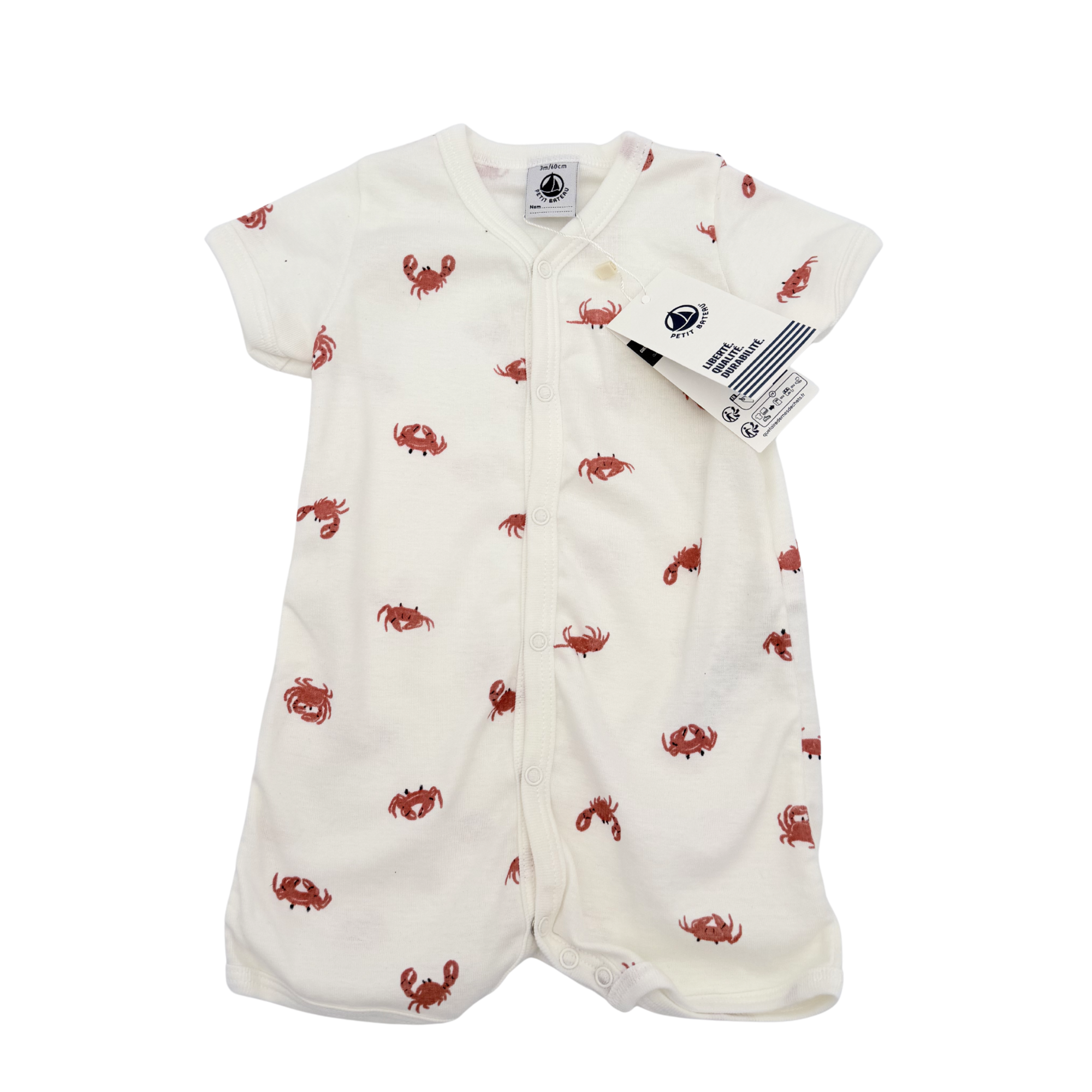 Combishort blanc imprimé crabes — 3 mois