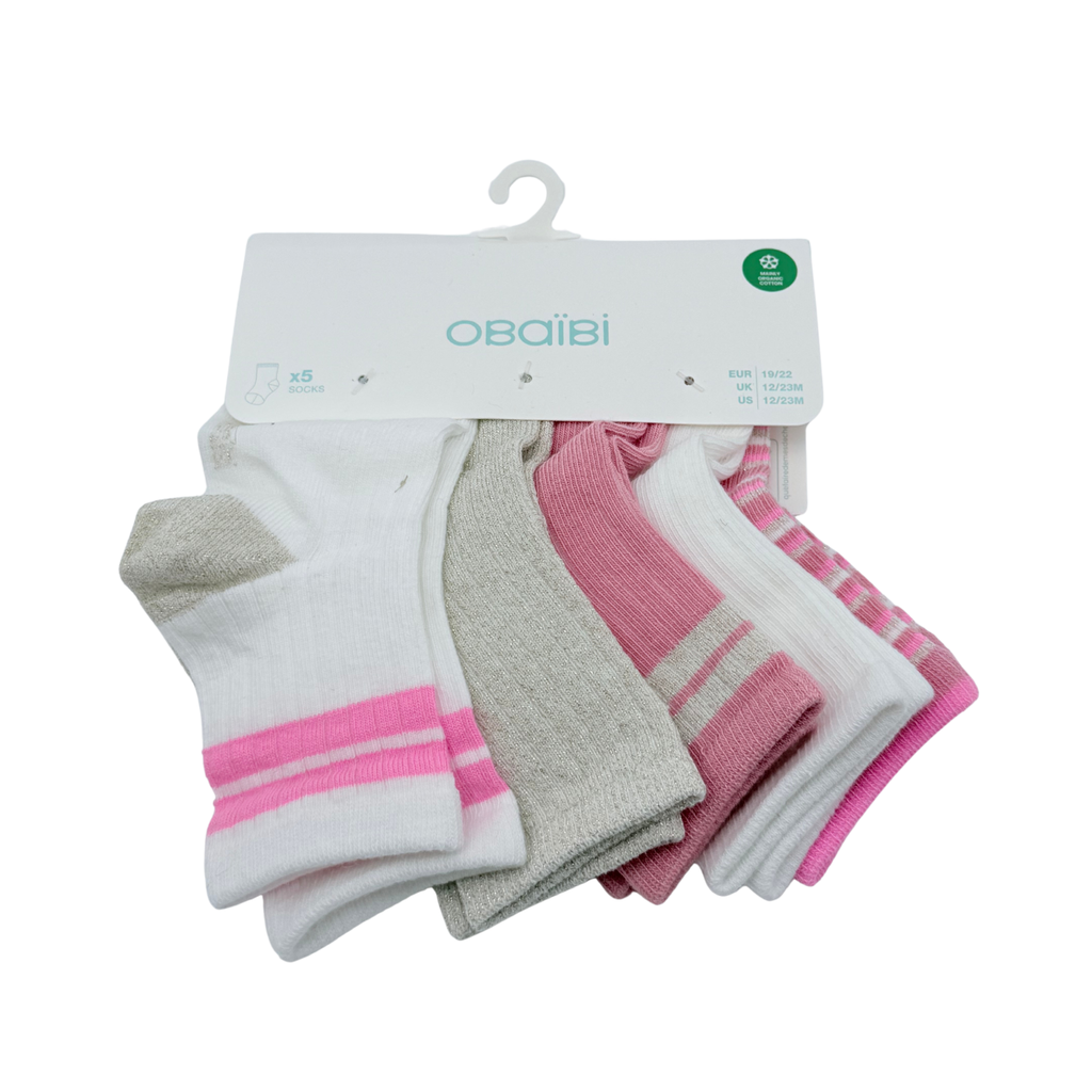 Lot de 5 paires de chaussettes rose, blanc et doré – 19-22