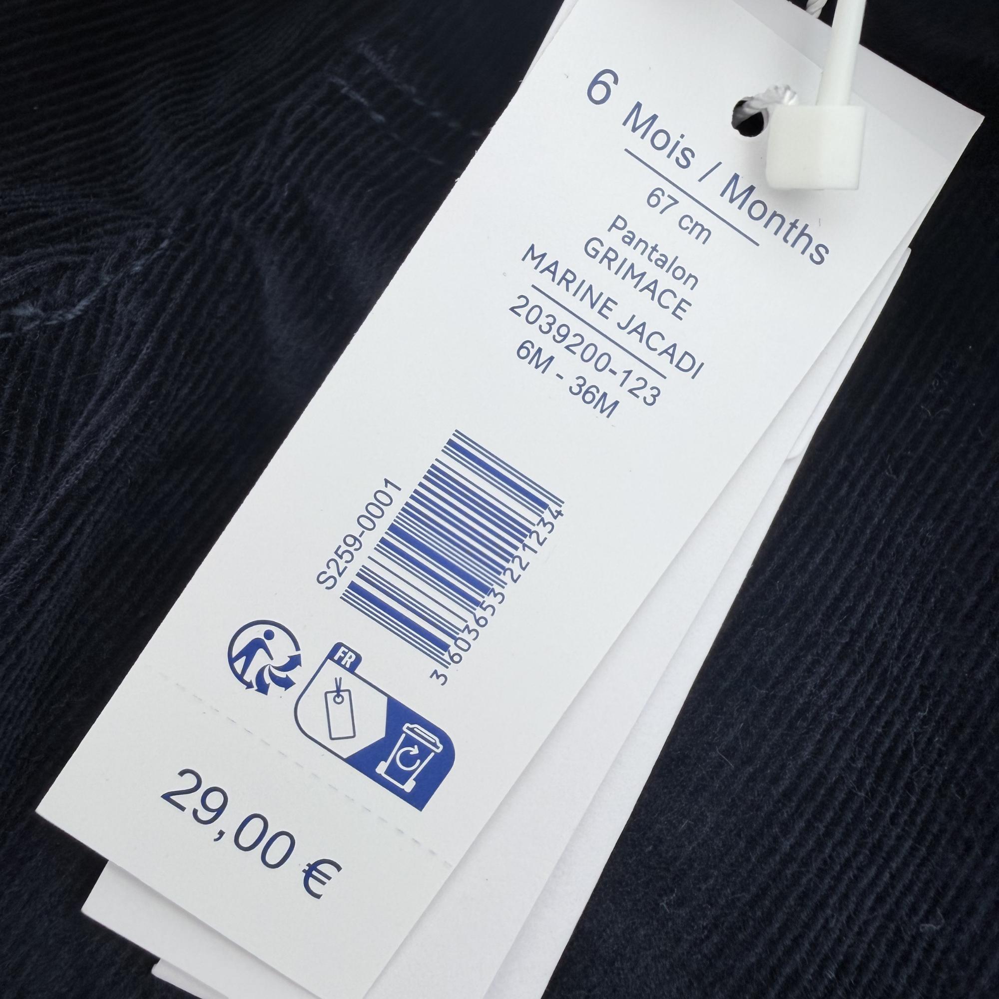 Pantalon en velours bleu marine — 6 mois