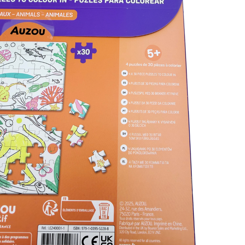 Coffret de 4 puzzles à colorier animaux – 30 pièces
