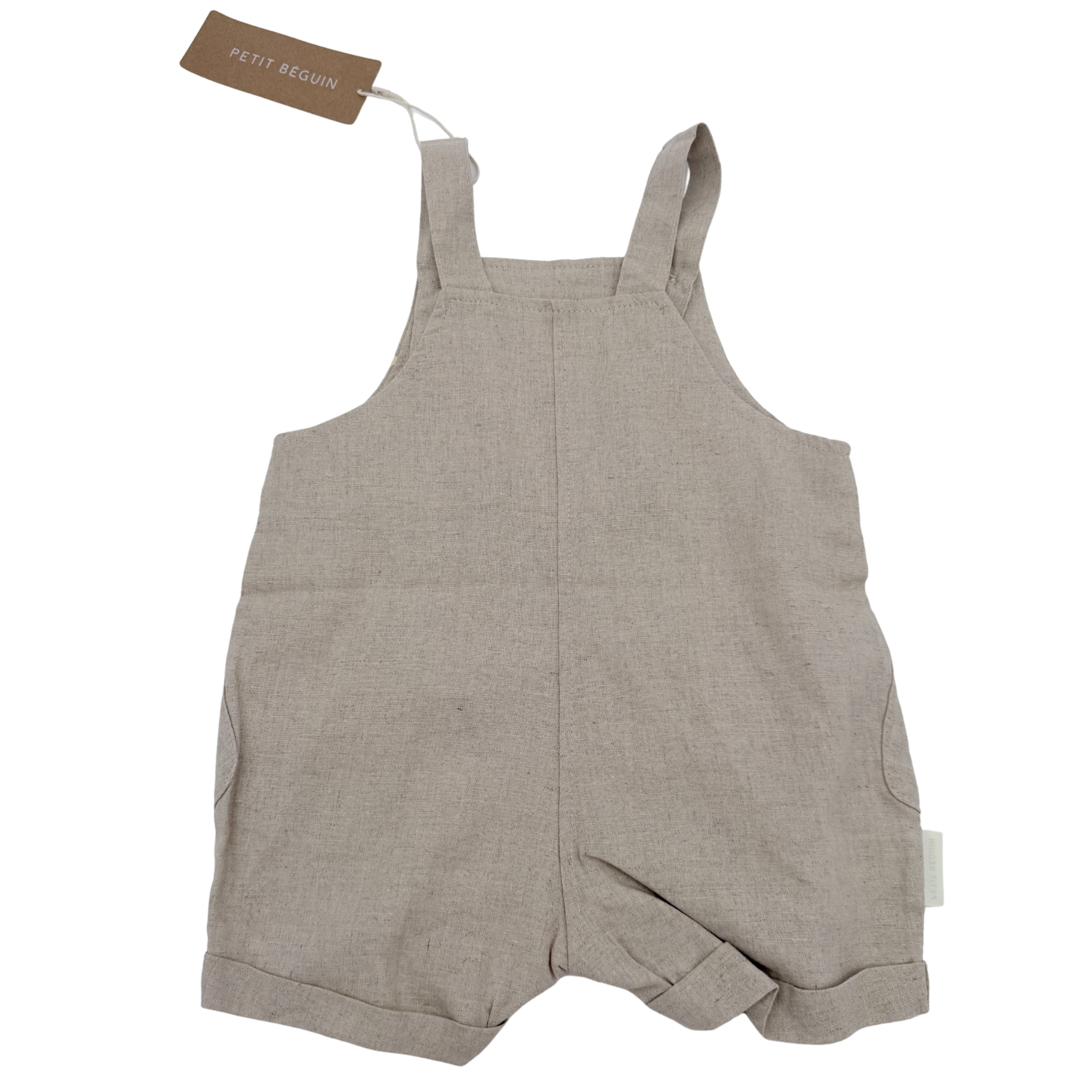 Salopette short en lin beige imprimé tropical — 6 mois