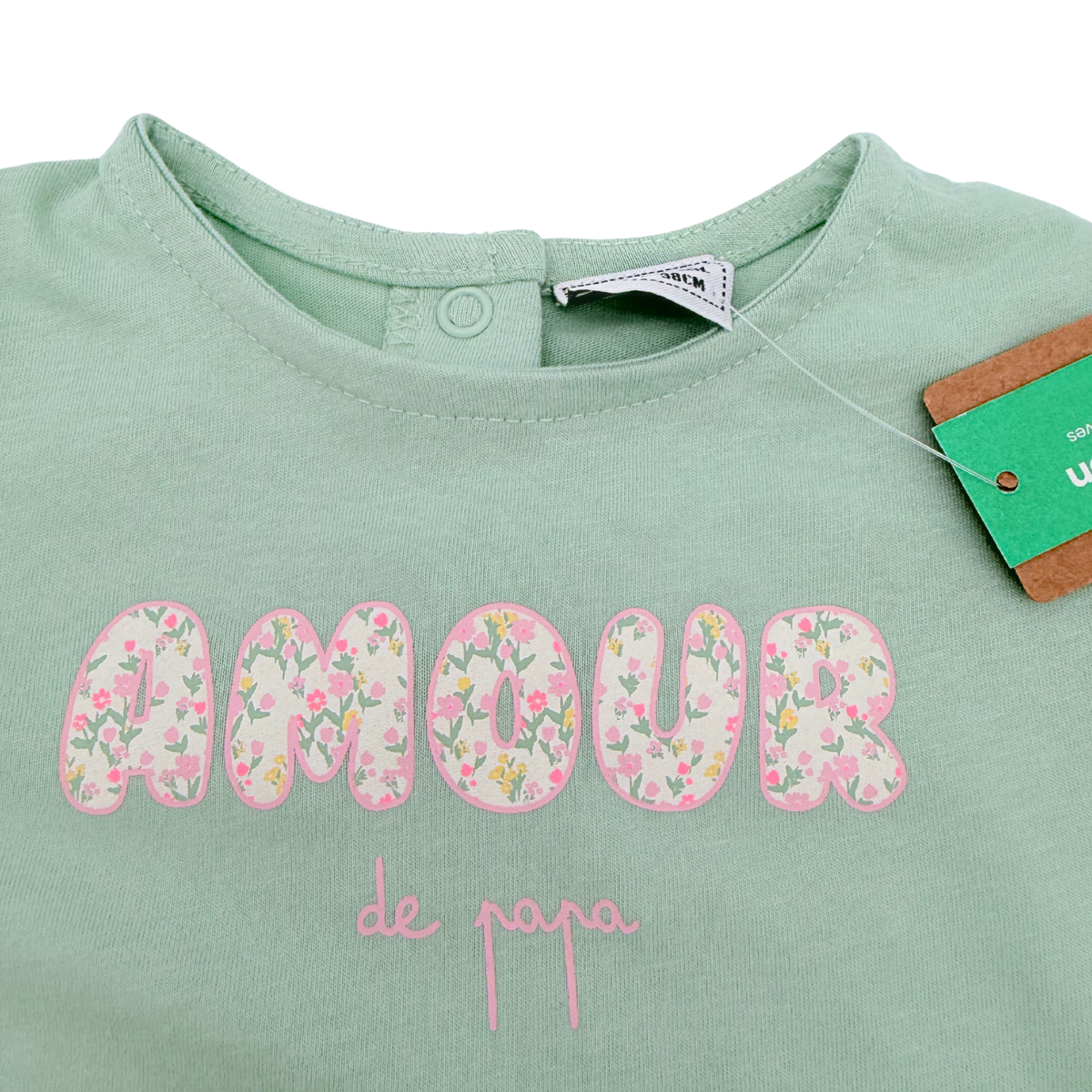 T-shirt fille vert d’eau « Amour de papa » - 36 mois