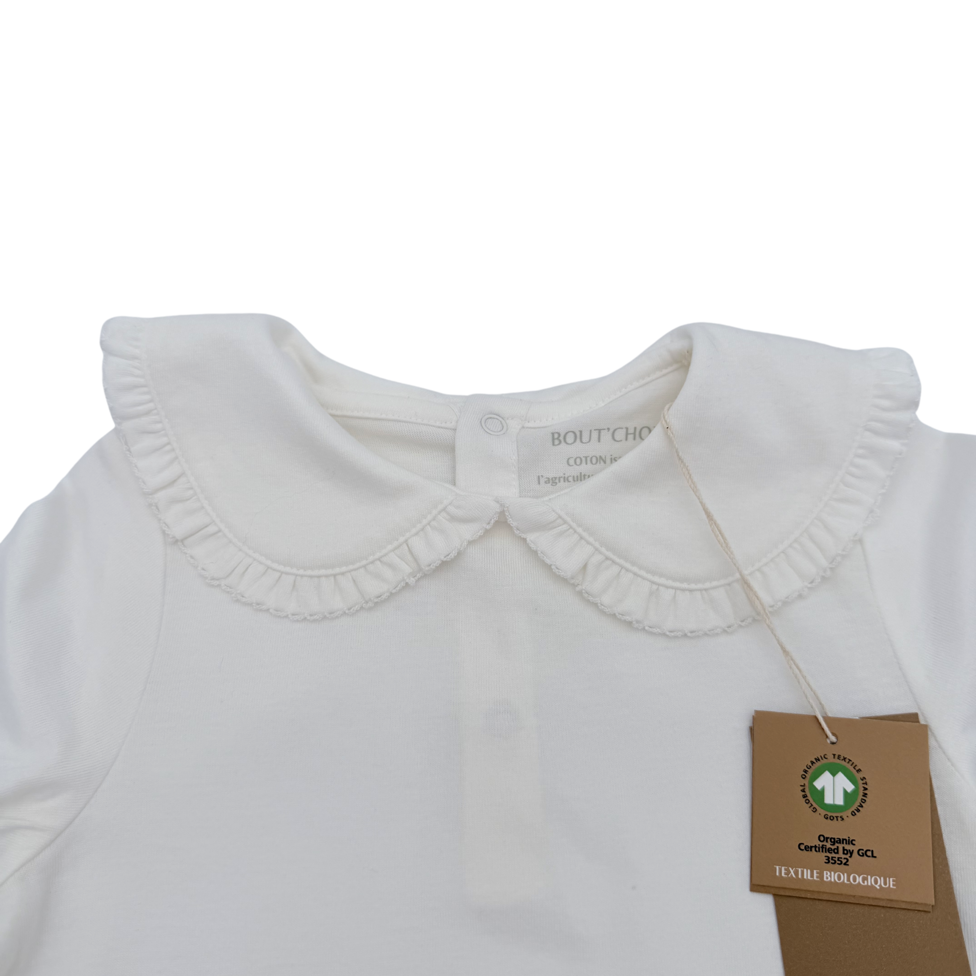 T-shirt écru col volanté — 12 mois