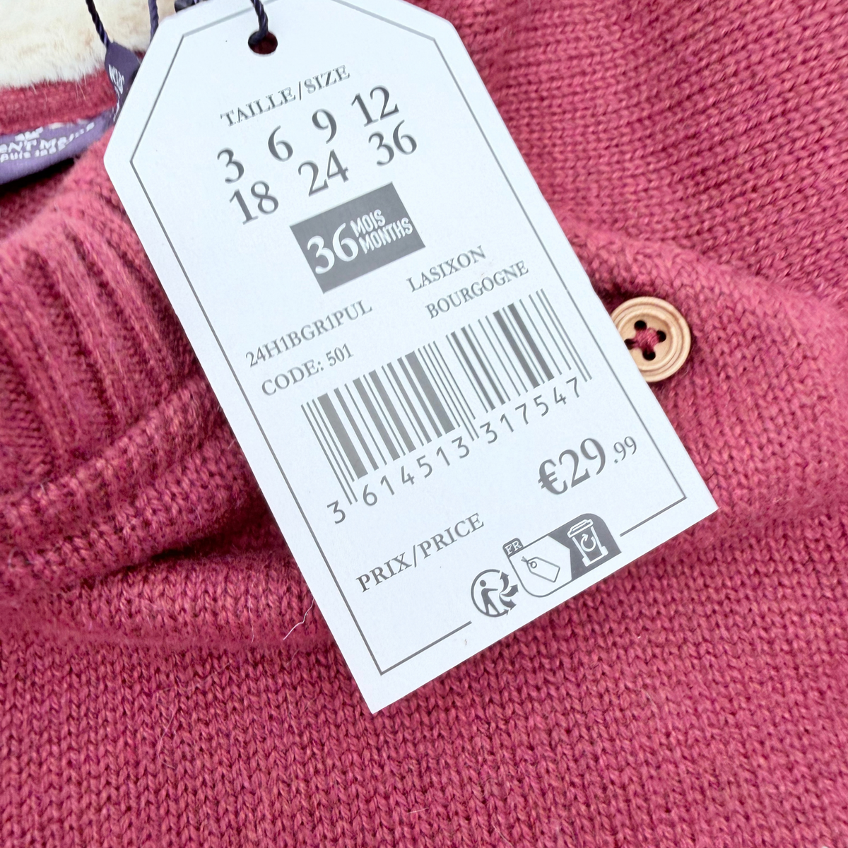 Pull bordeaux motif jacquard - 36 mois
