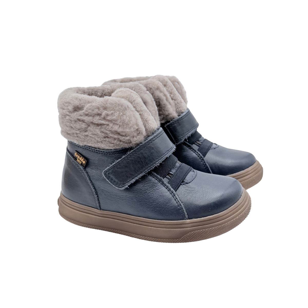 Bottines enfant bleu marine fourrées à scratch - 25
