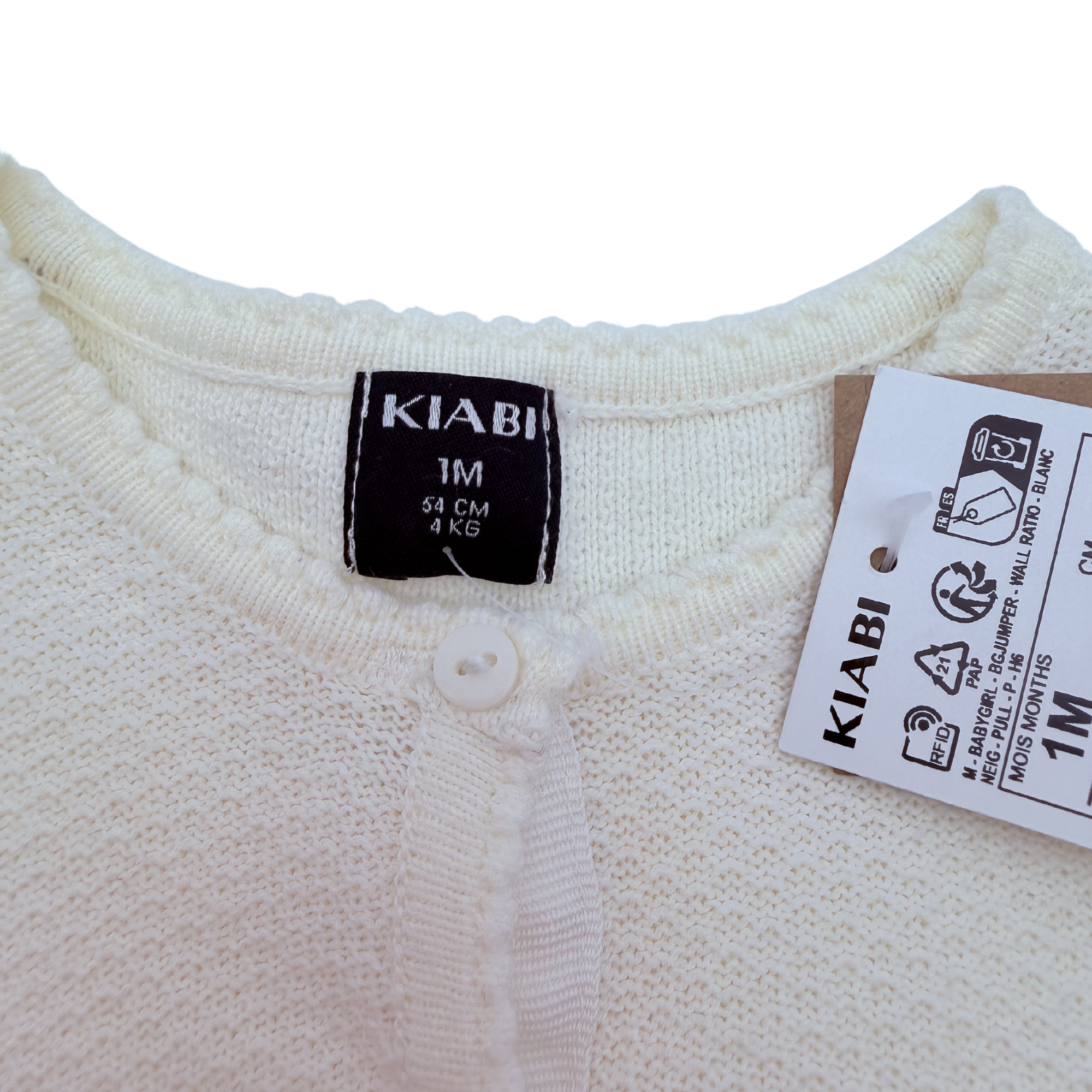 Gilet en maille blanc – 1 mois