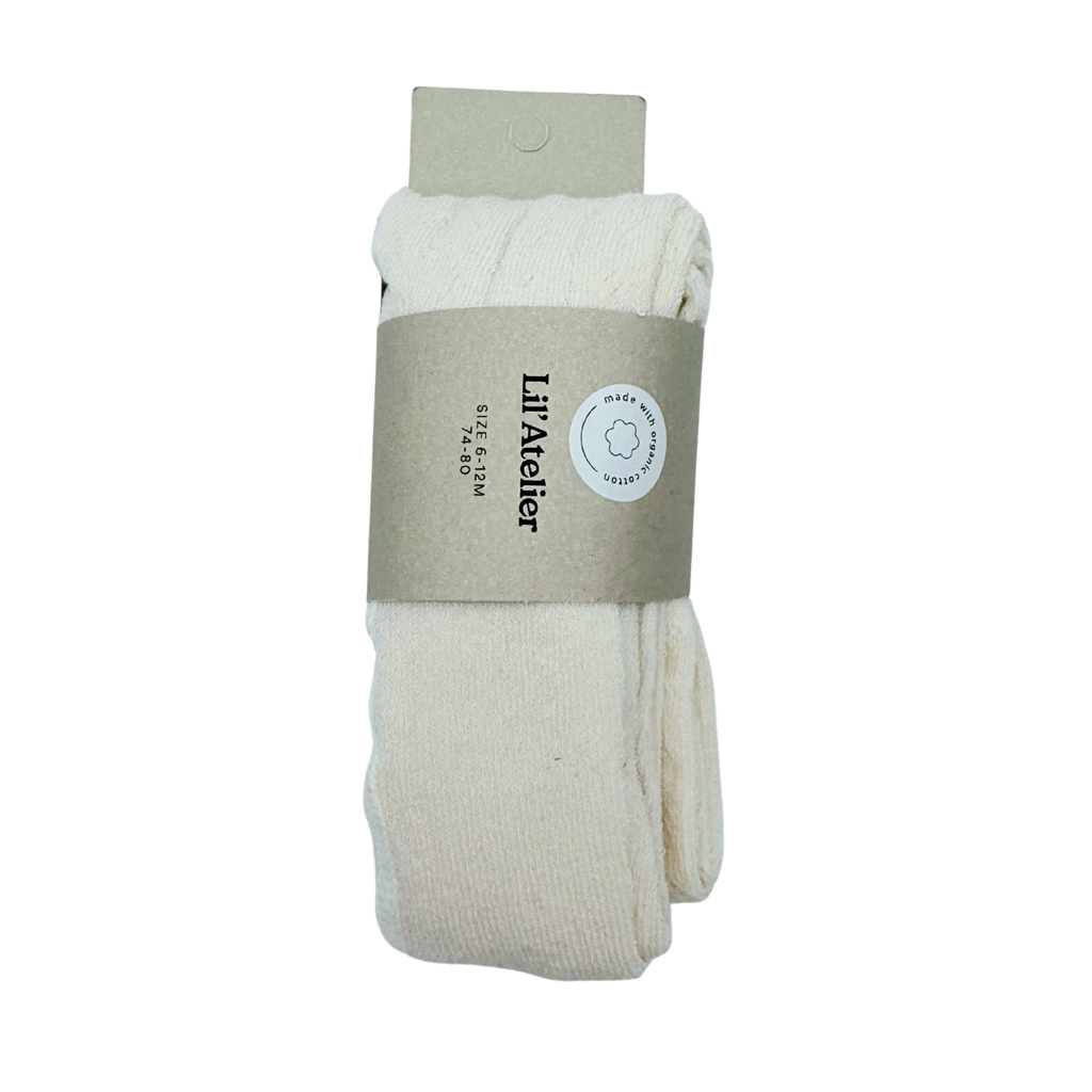 Collants bébé écrus en coton biologique à maille côtelée - 6-12 mois