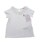 T-shirt blanc col brodé — 24 mois