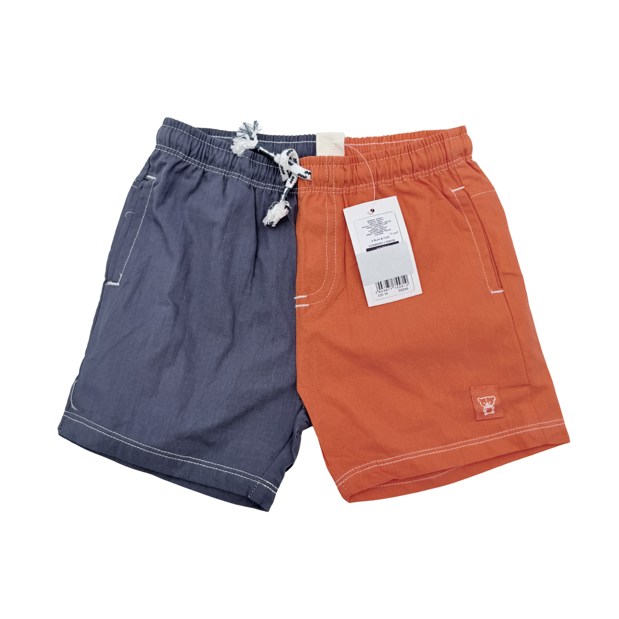 Short bicolore bleu et terracotta – 18 mois