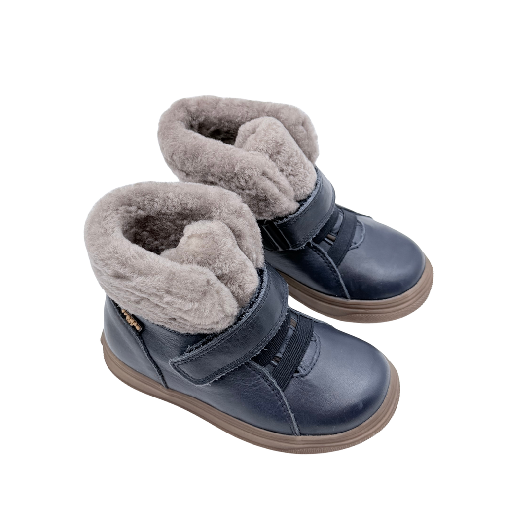 Bottines enfant bleu marine fourrées à scratch - 25
