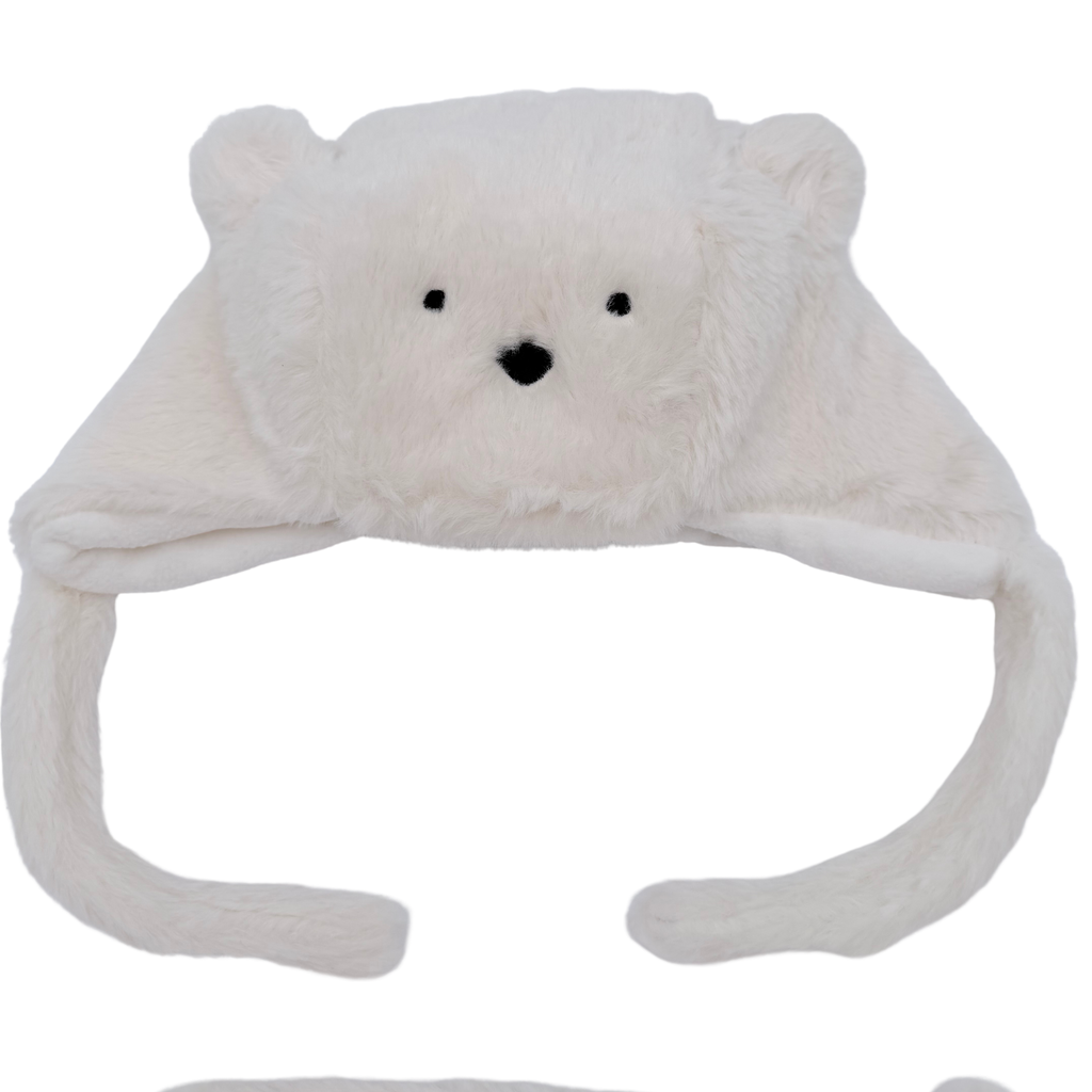 Ensemble bonnet, tour de cou et moufles bébé ours blanc - 12-18 mois