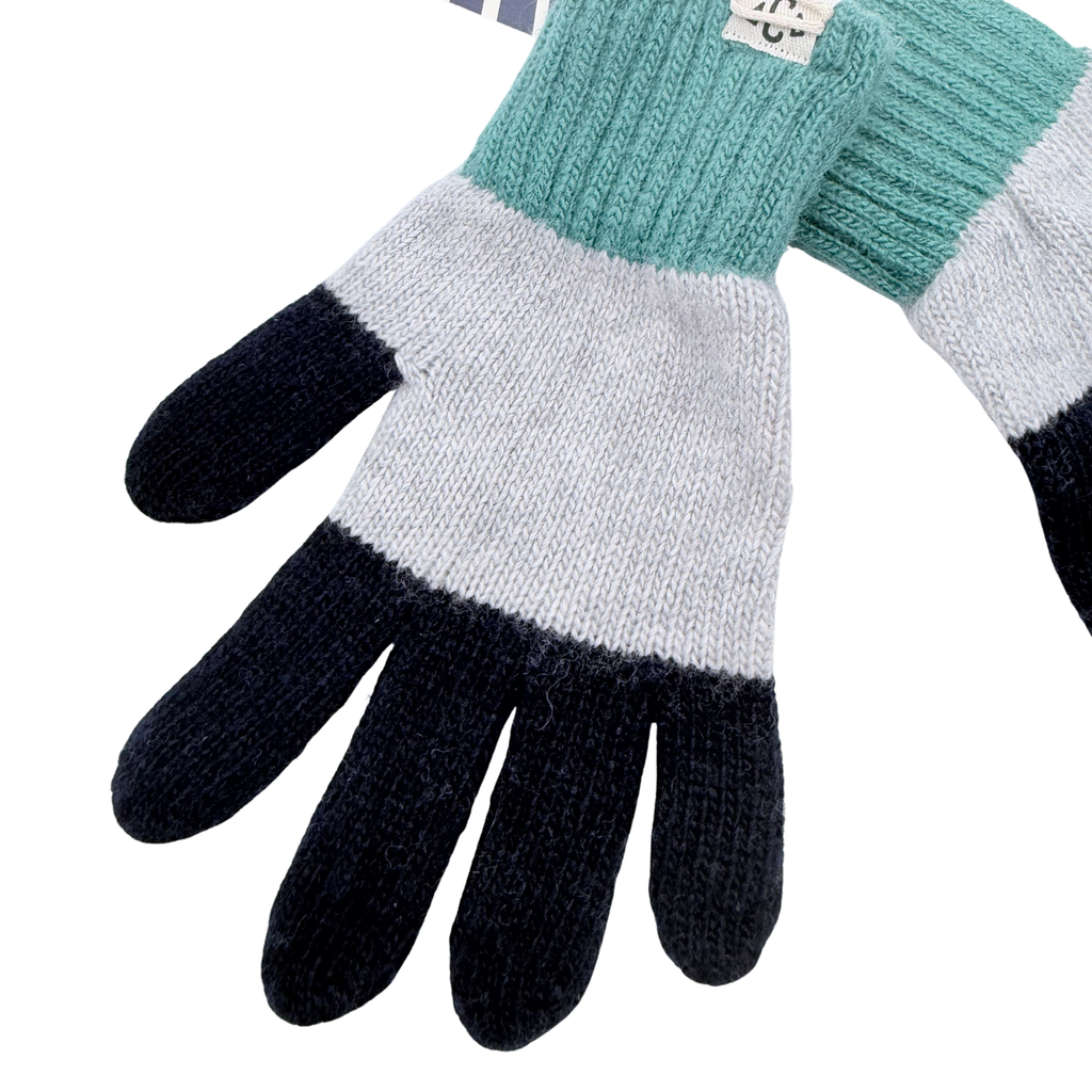 Gants tricolores bleu marine, bleu ciel et vert - 6-10 ans