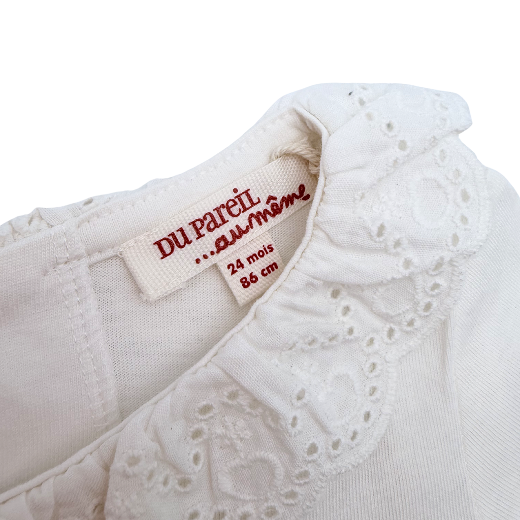 T-shirt blanc col brodé — 24 mois