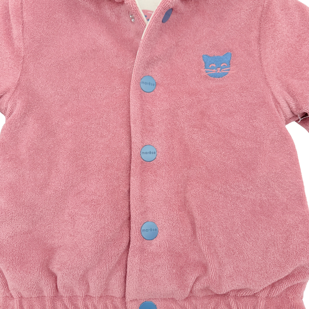 Veste réversible bébé rose corail à capuche et motifs chats - 6 mois