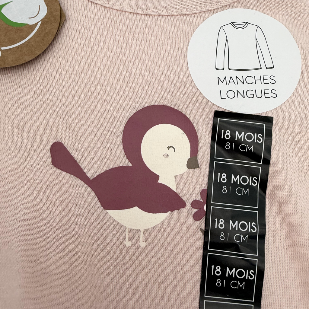 T-shirt rose oiseau — 18 mois