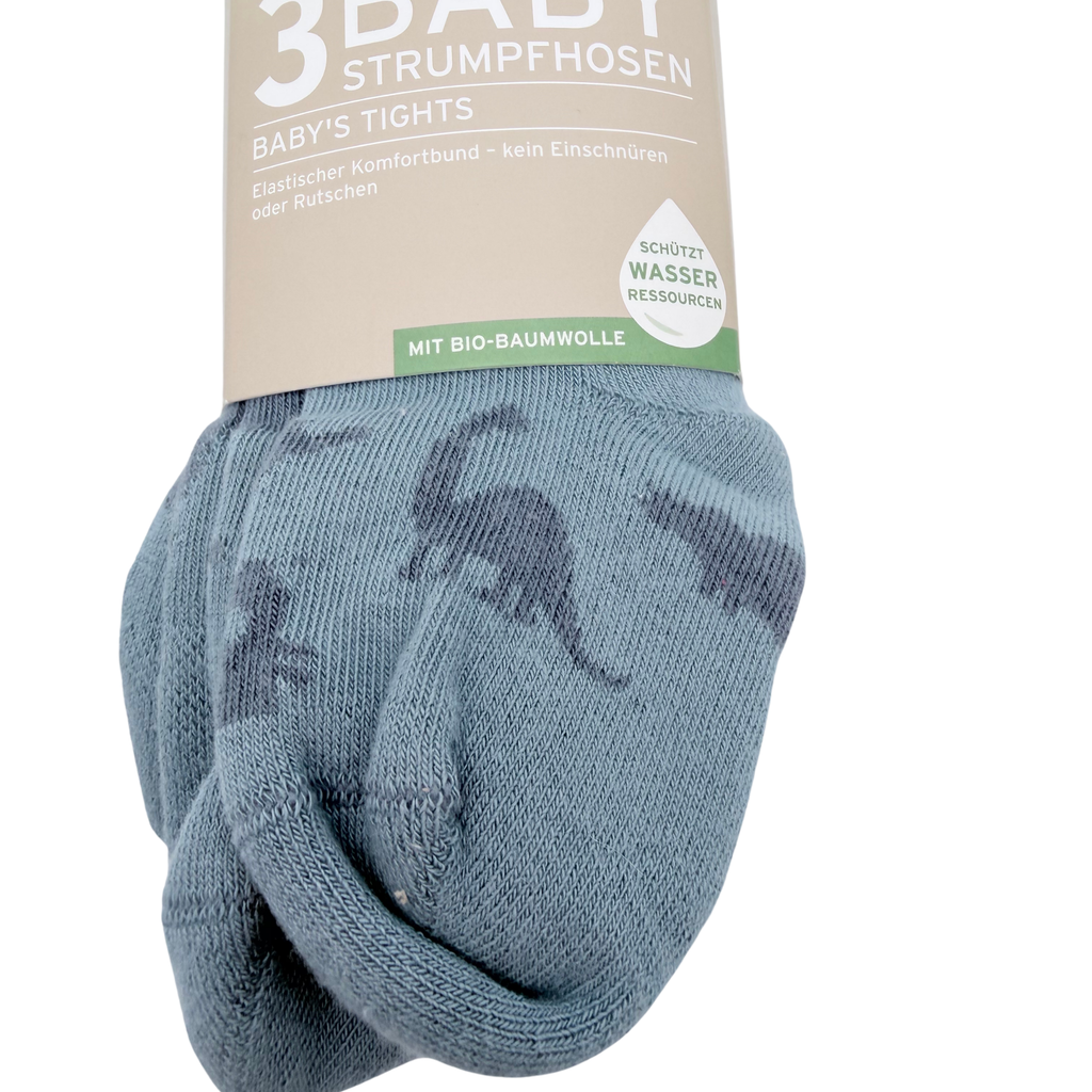 Lot de 3 collants bleu et gris à motifs dinosaures - 2-6 mois