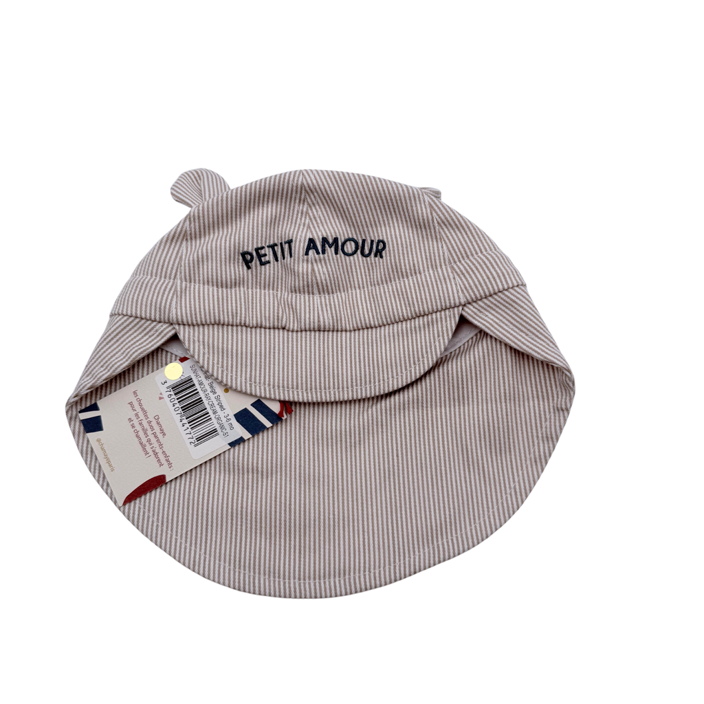 Chapeau bébé rayé à oreilles « Petit Amour » - 3-6 mois