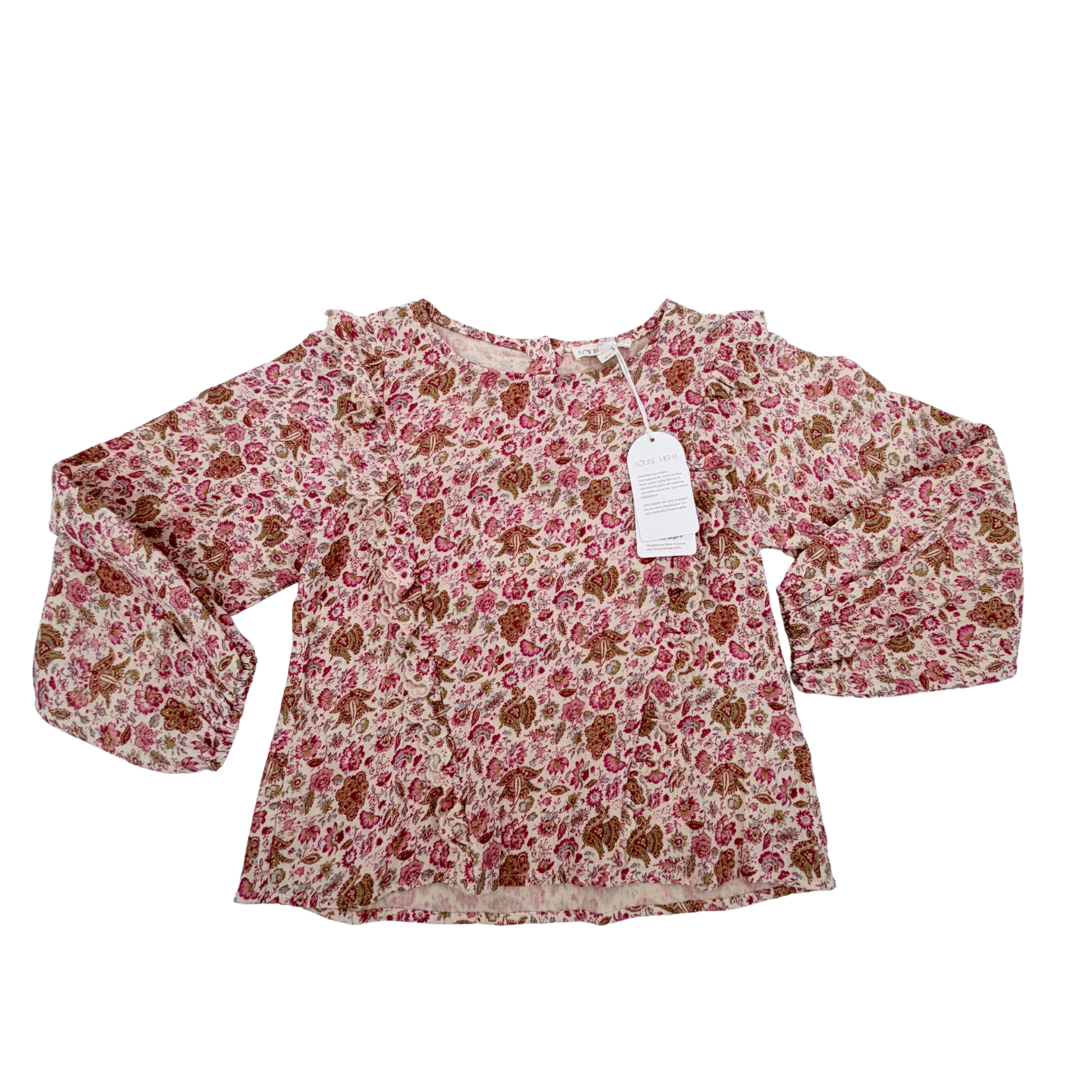 Blouse fleurie rose à volants — 8 ans