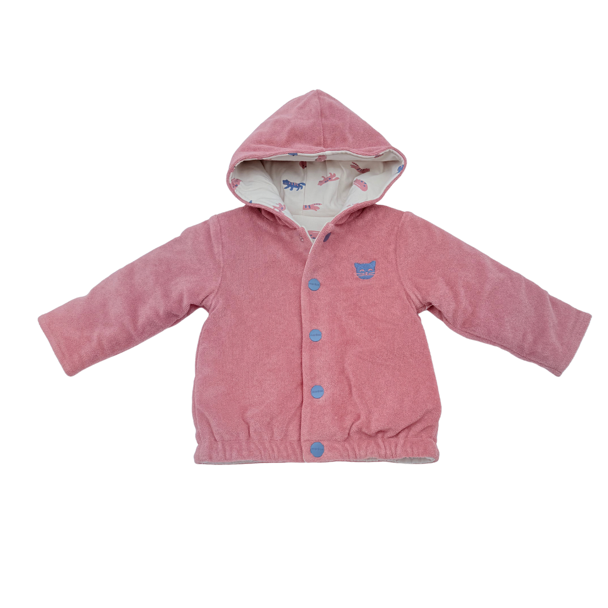 Veste réversible bébé rose corail à capuche et motifs chats - 6 mois