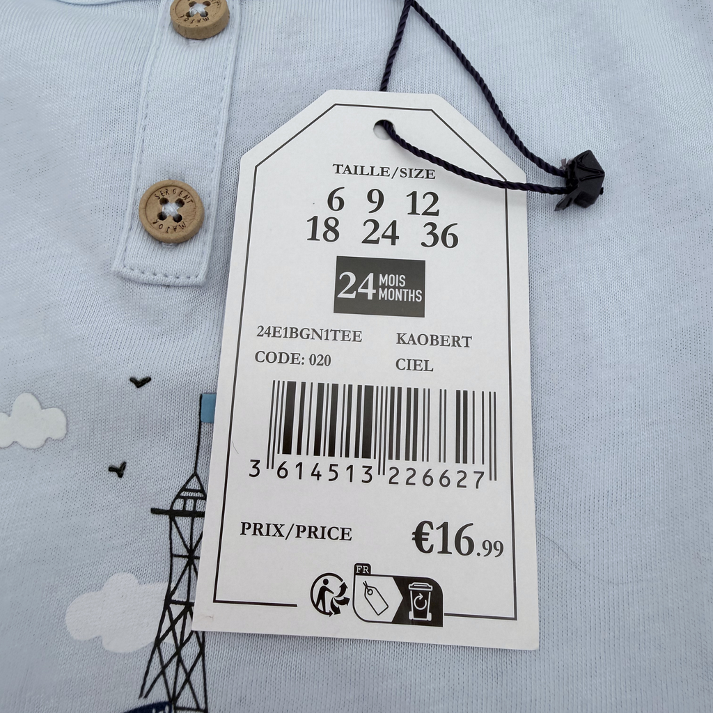 T-shirt bébé bleu clair imprimé Paris — 24 mois