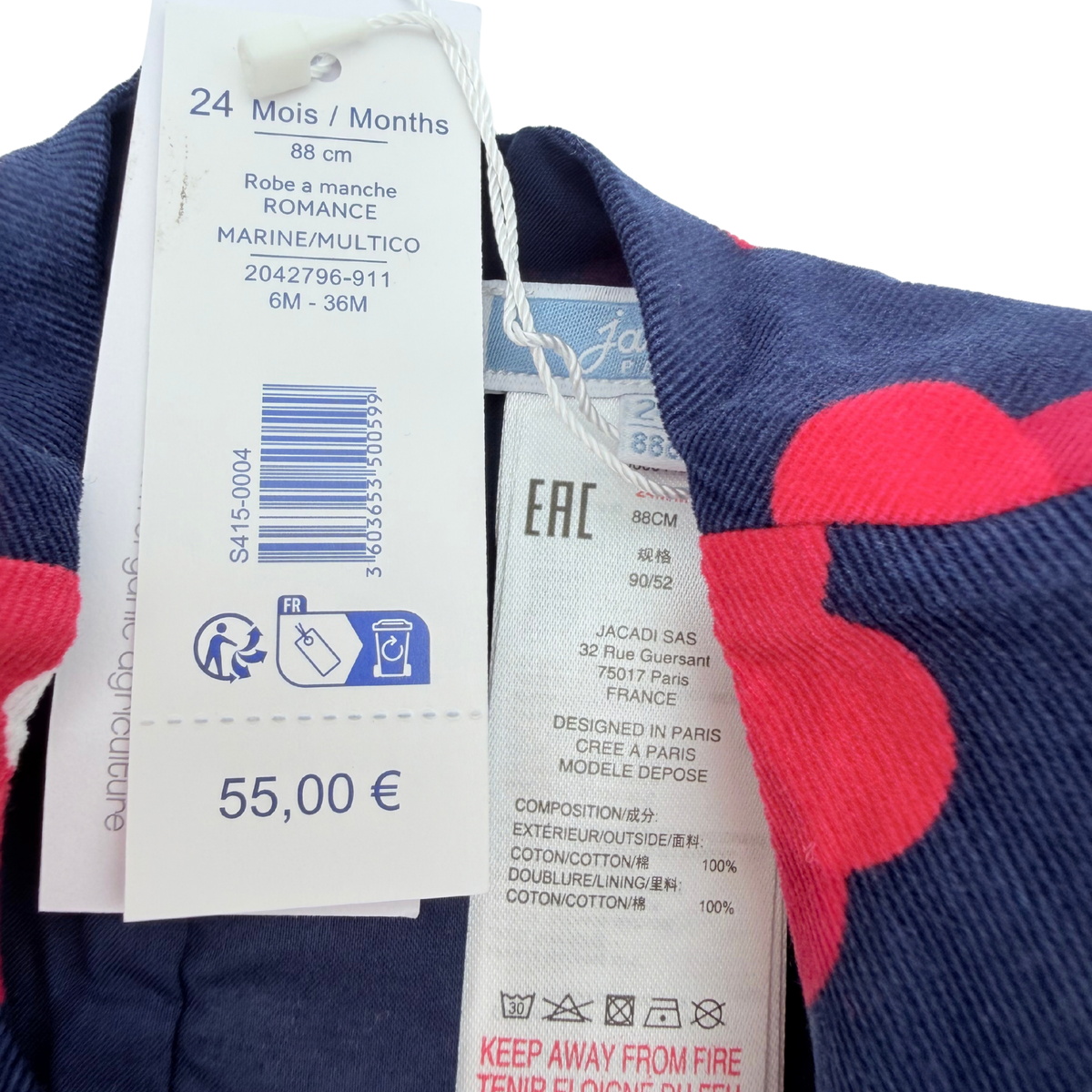 Robe bleu marine à fleurs rouges - 24 mois