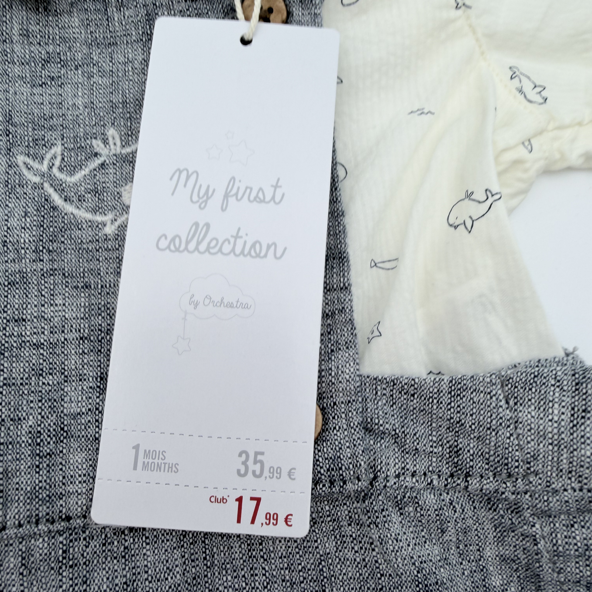 Ensemble salopette courte et t-shirt gris - 1 mois