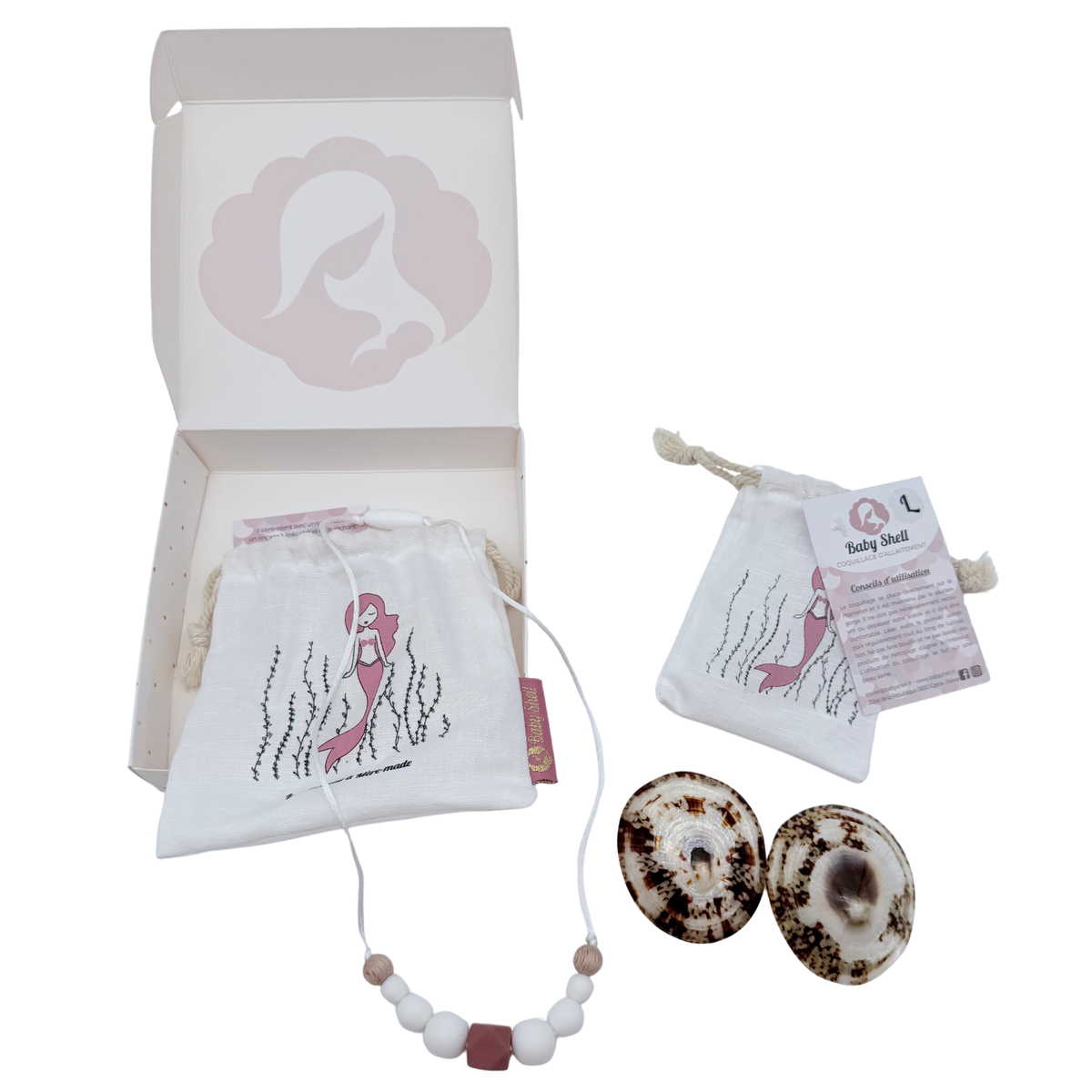 Coffret allaitement collier et coquillages naturels – Taille L