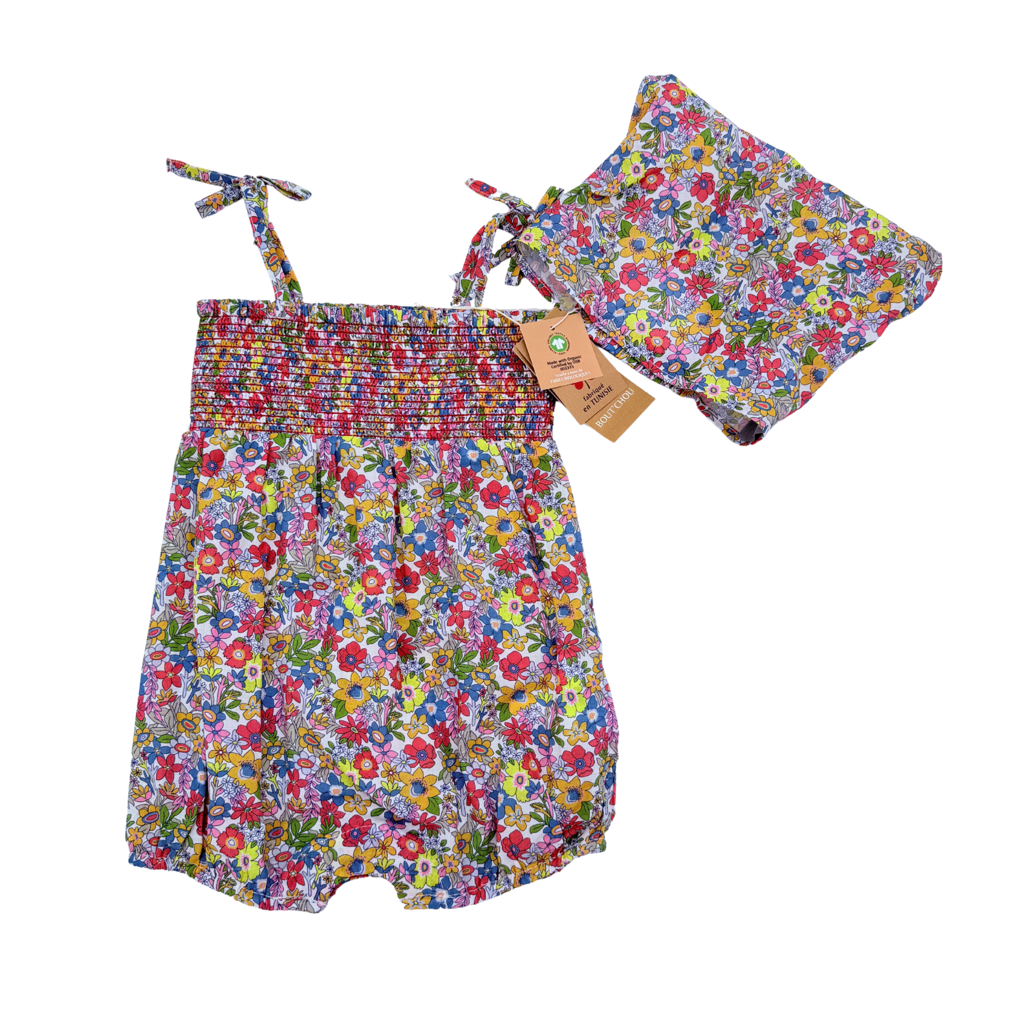 Combishort fleuri avec foulard assorti — 12 mois
