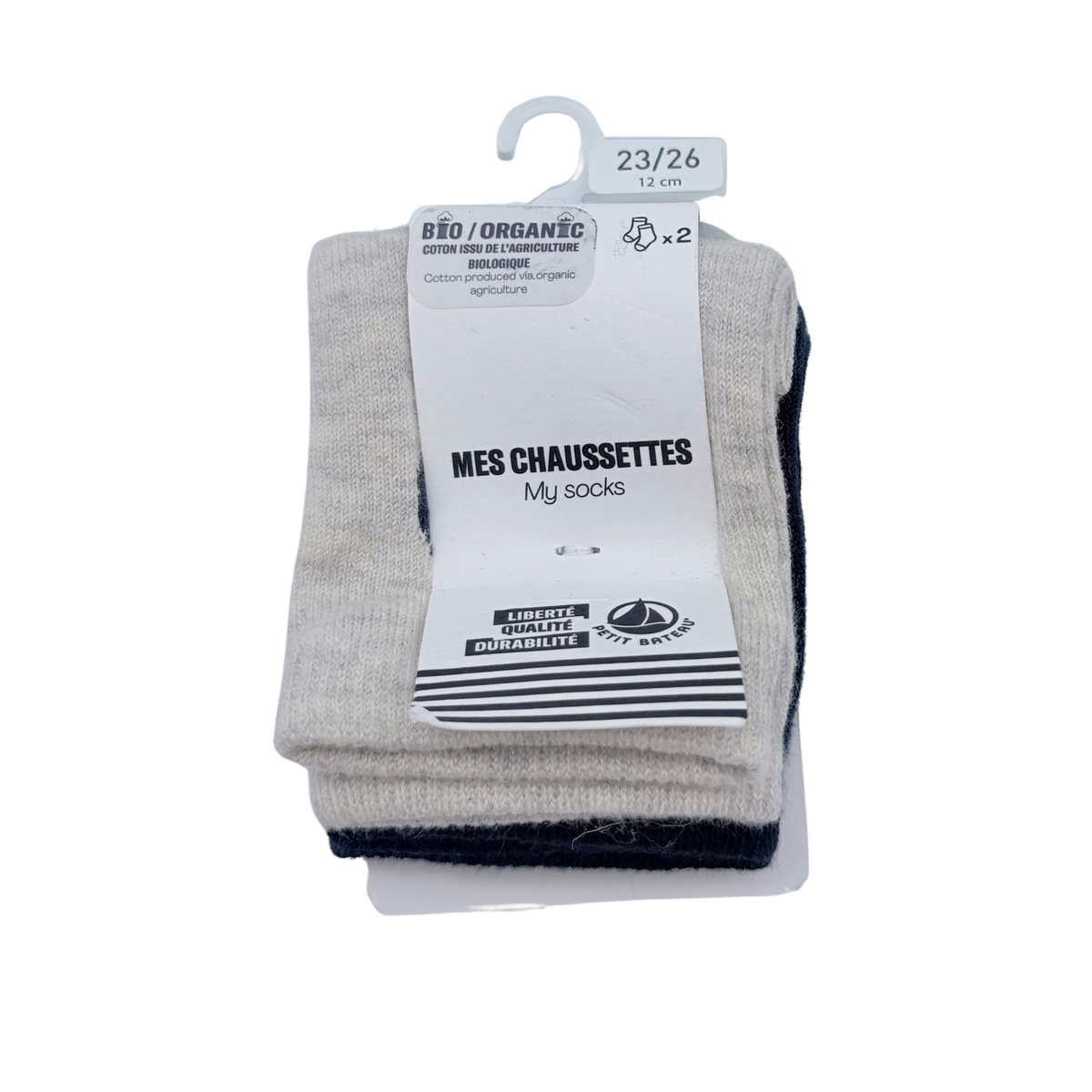 Lot de 2 paires de chaussettes écru et bleu marine – 23-26