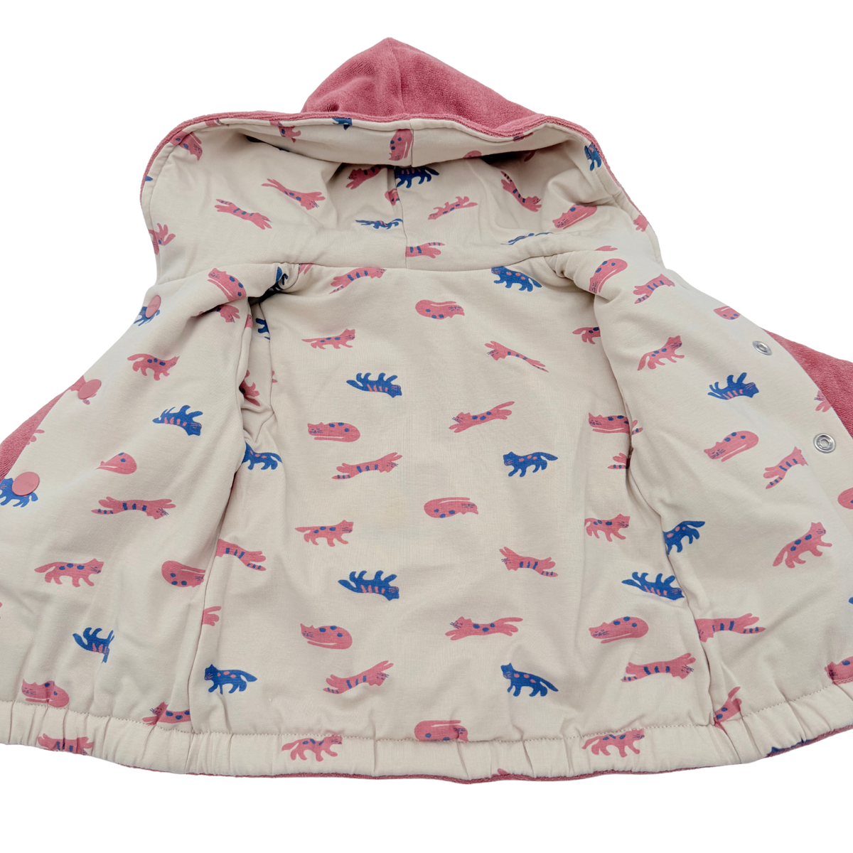 Veste réversible bébé rose corail à capuche et motifs chats - 6 mois