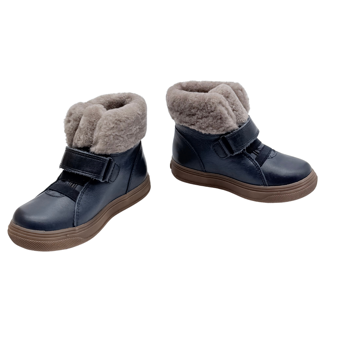 Bottines enfant bleu marine fourrées à scratch - 25