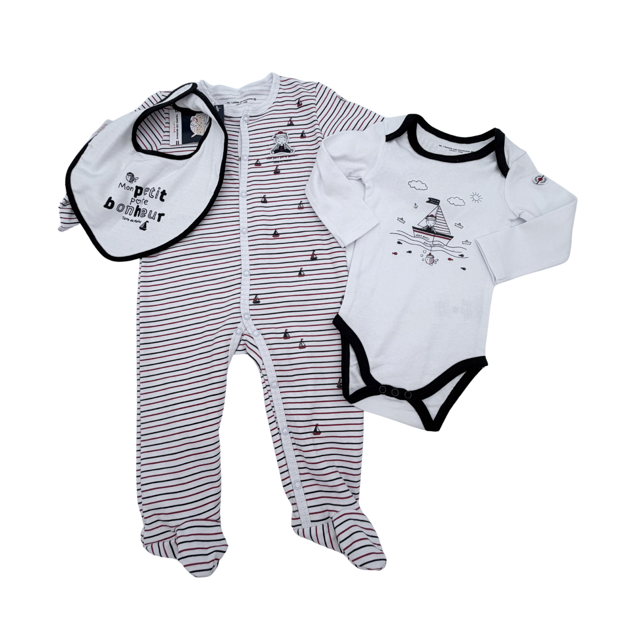 Ensemble bébé marin avec pyjama, body et bavoir — 18 mois
