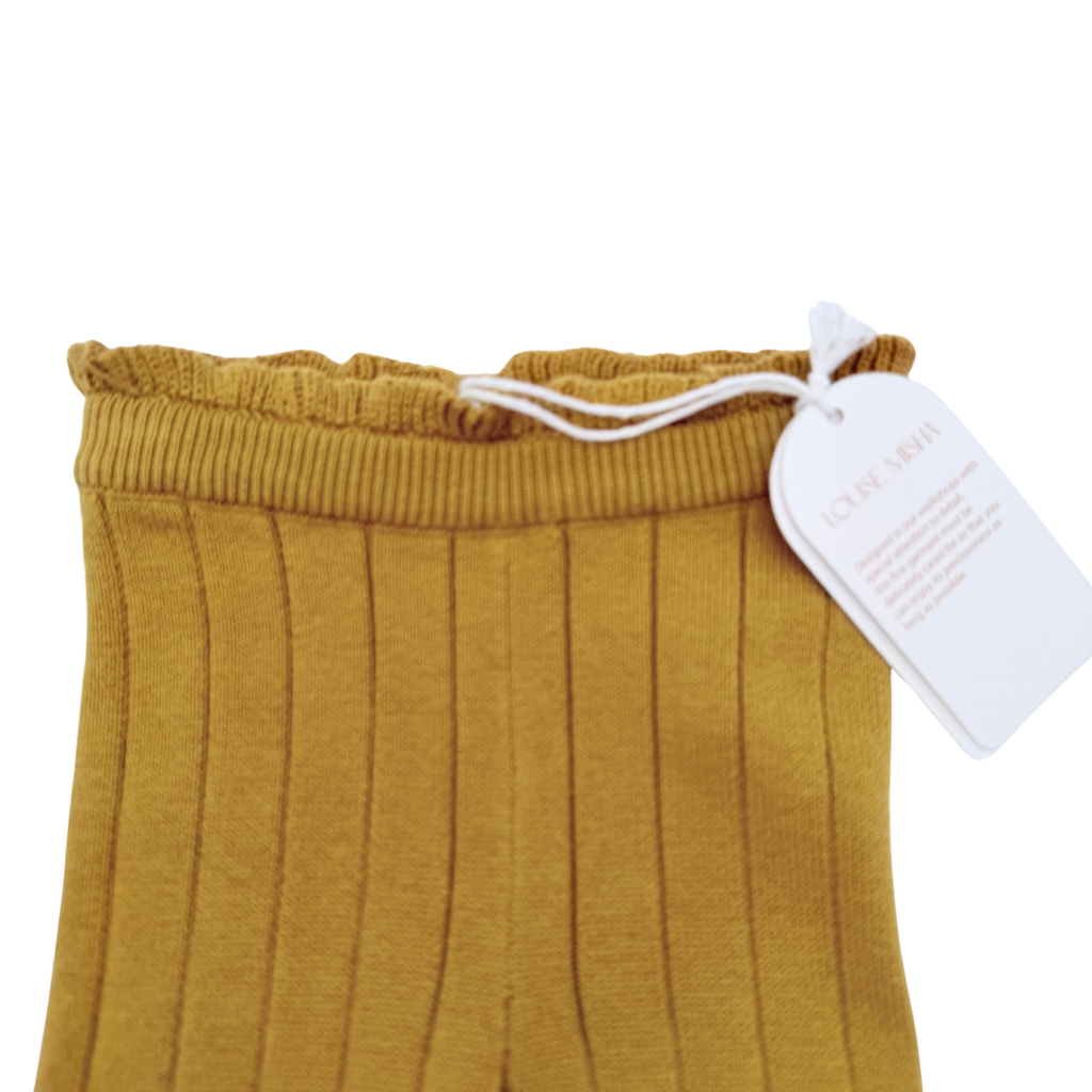 Legging moutarde en maille côtelée avec pompons - 3 mois