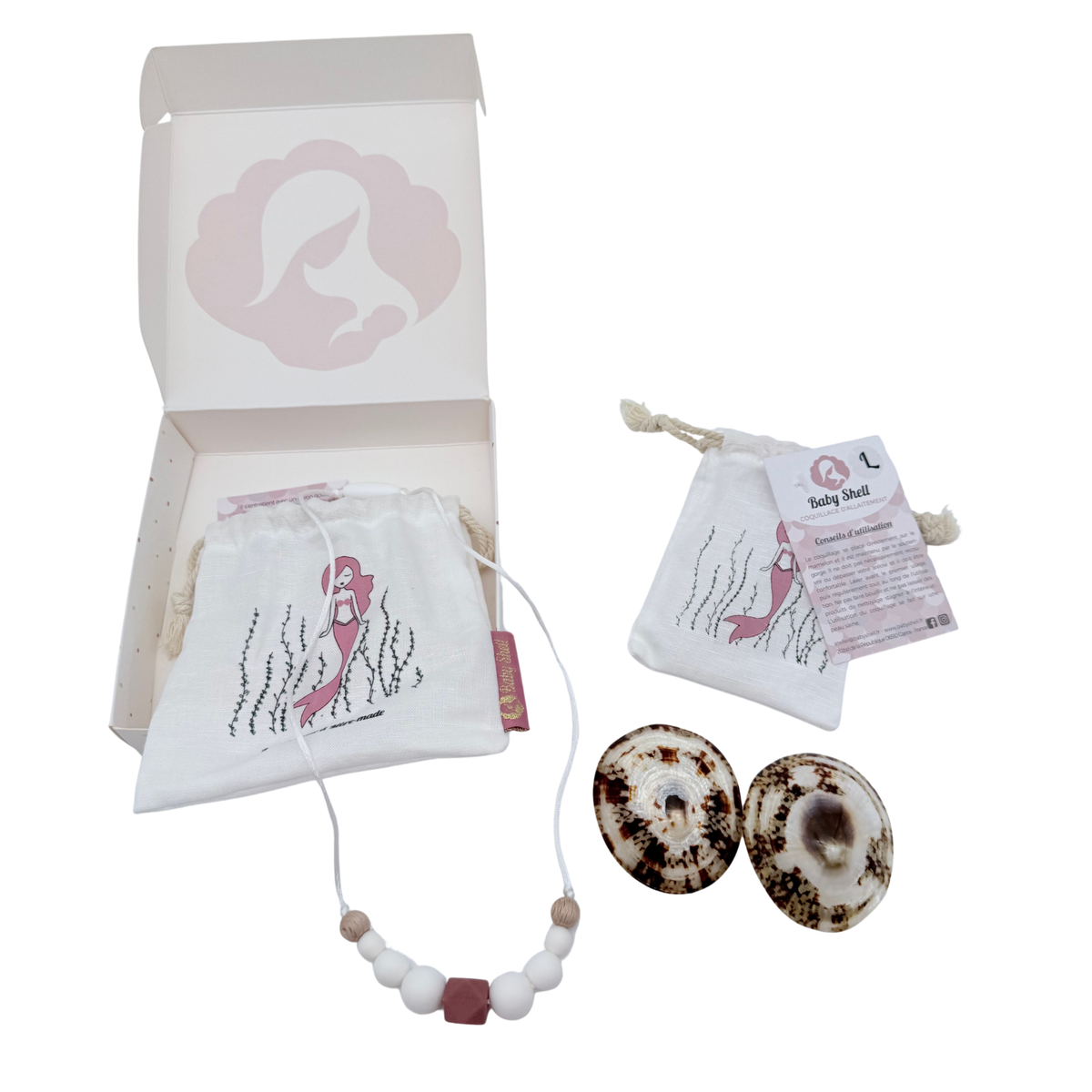 Coffret allaitement collier et coquillages naturels – Taille L