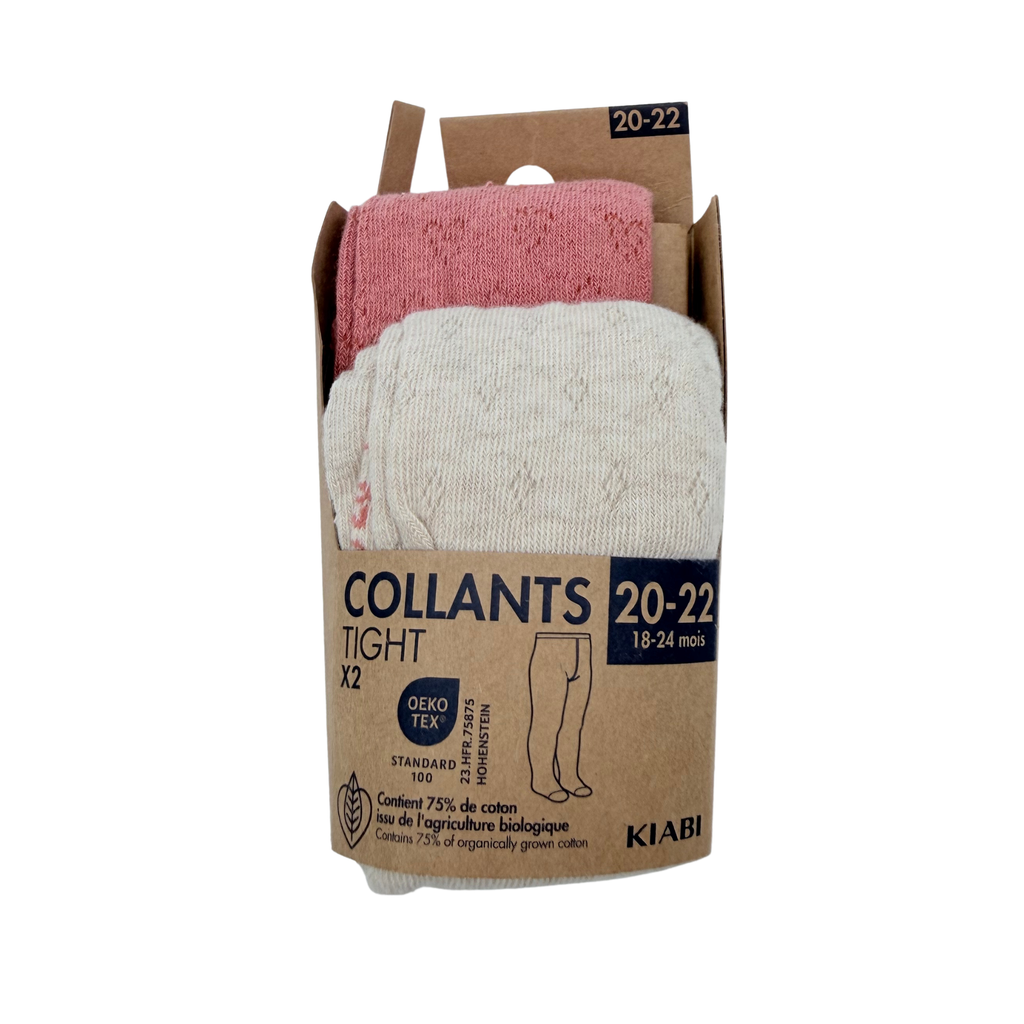 Lot de 2 collants bébé rose et écru – 20-22