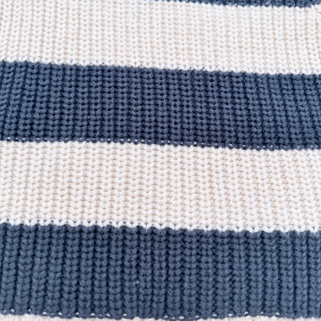 Pull bébé rayé beige et bleu marine en maille - 6 mois
