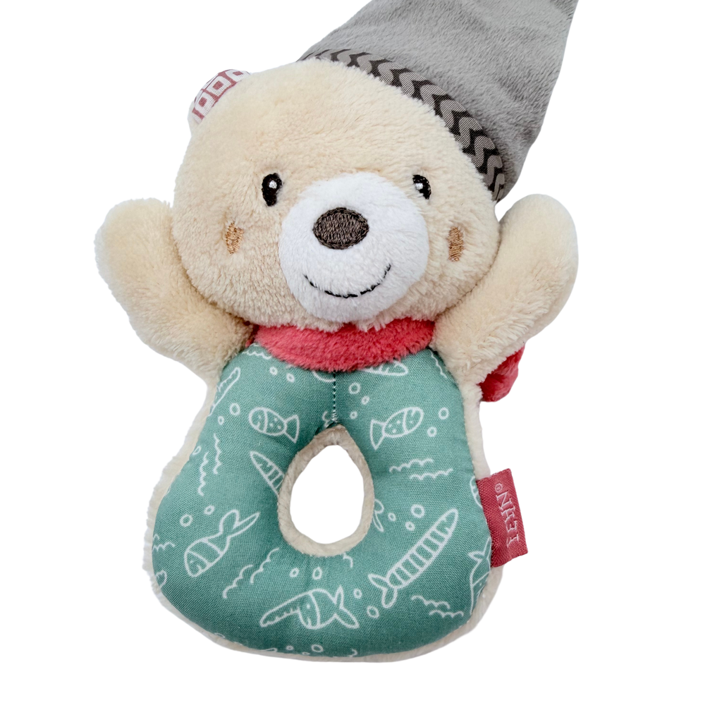 Hochet bébé ours beige avec bonnet étoilé