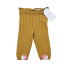 Legging moutarde en maille côtelée avec pompons - 3 mois