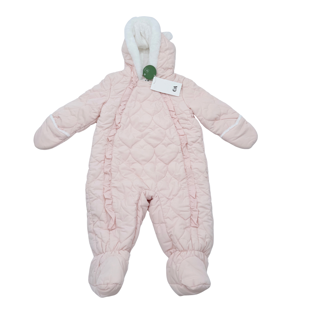 Combinaison pilote bébé rose pâle matelassée à capuche - 6-9 mois
