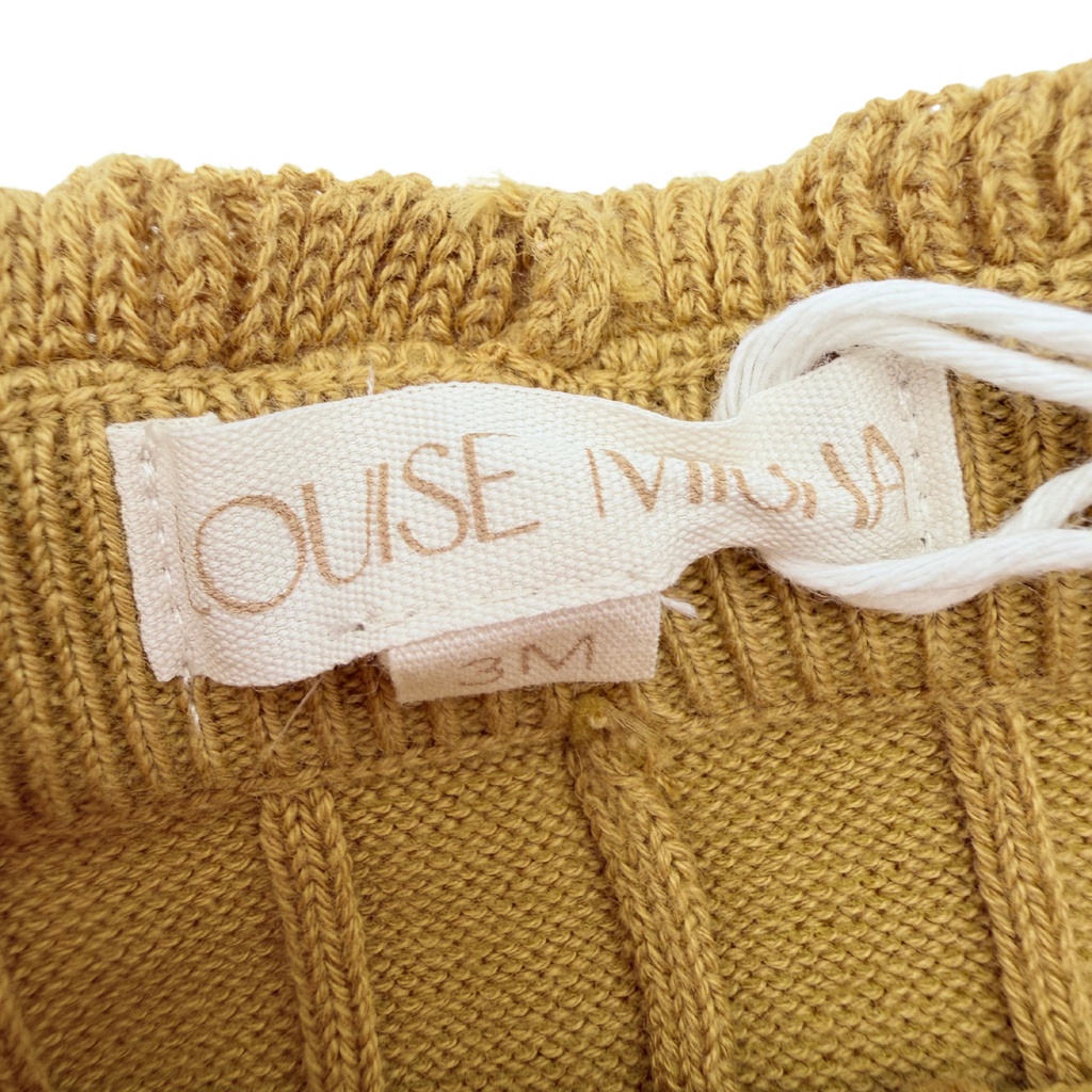 Legging moutarde en maille côtelée avec pompons - 3 mois