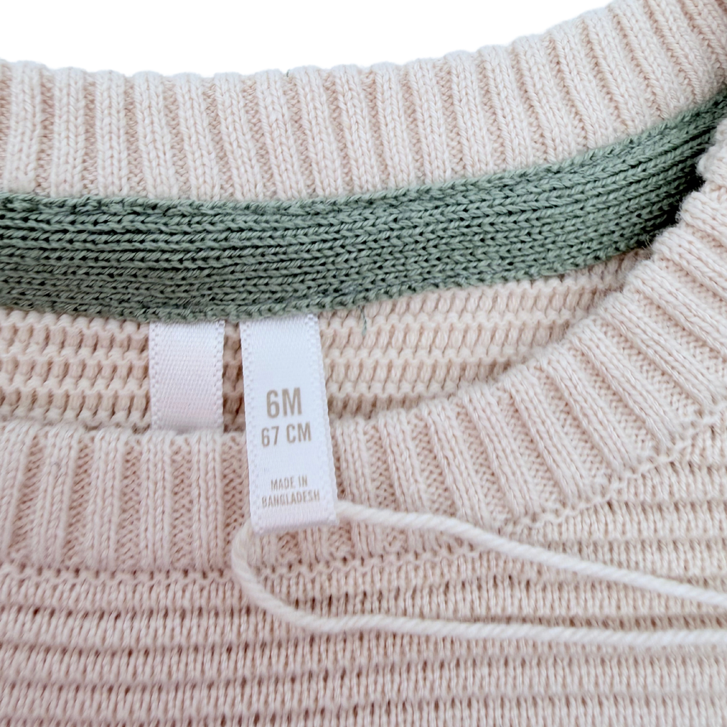 Pull bébé rayé écru et vert en tricot - 6 mois