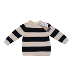Pull bébé rayé beige et bleu marine en maille - 6 mois