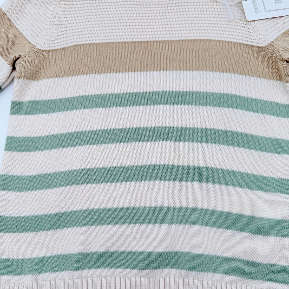 Pull bébé rayé écru et vert en tricot - 6 mois
