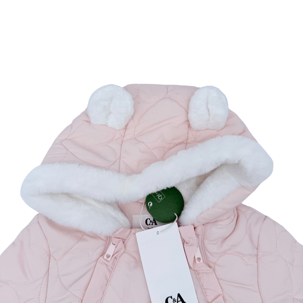 Combinaison pilote bébé rose pâle matelassée à capuche - 6-9 mois