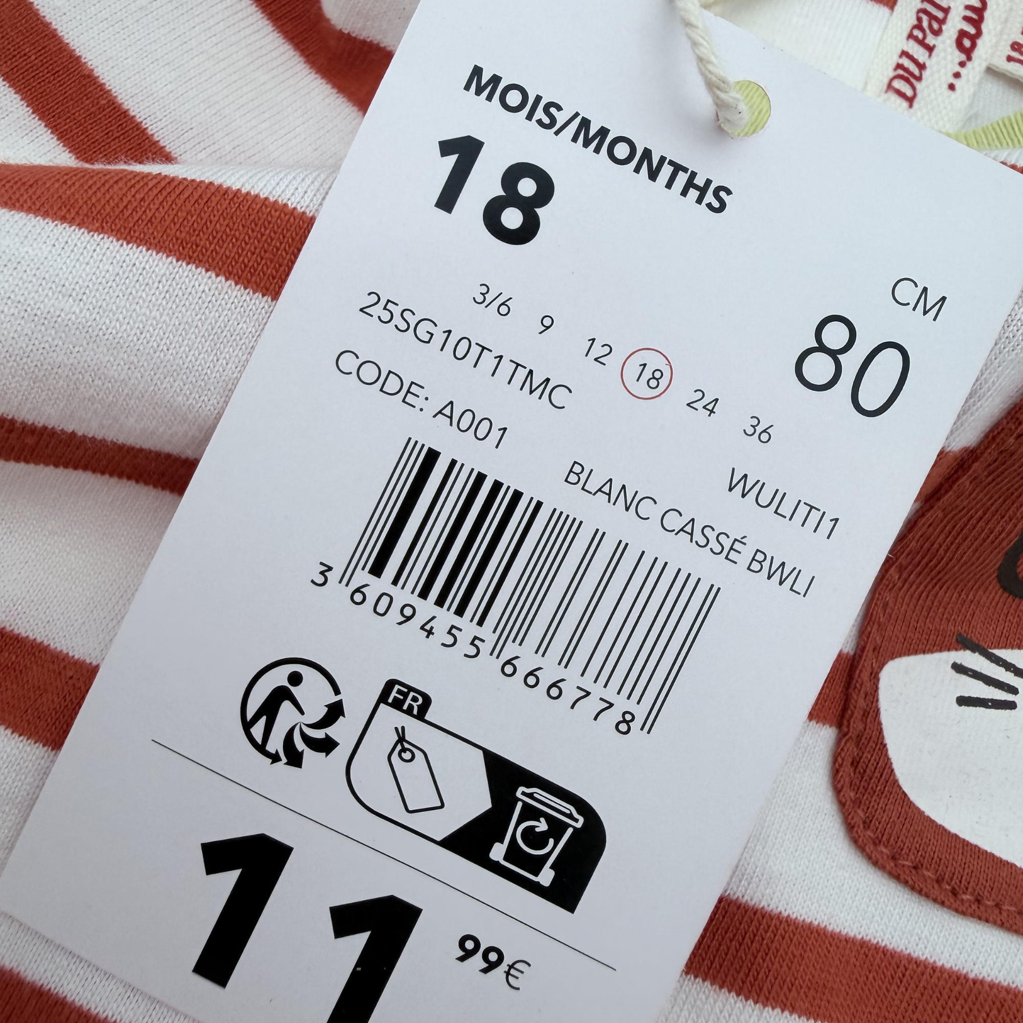 T-shirt rayé ours — 18 mois