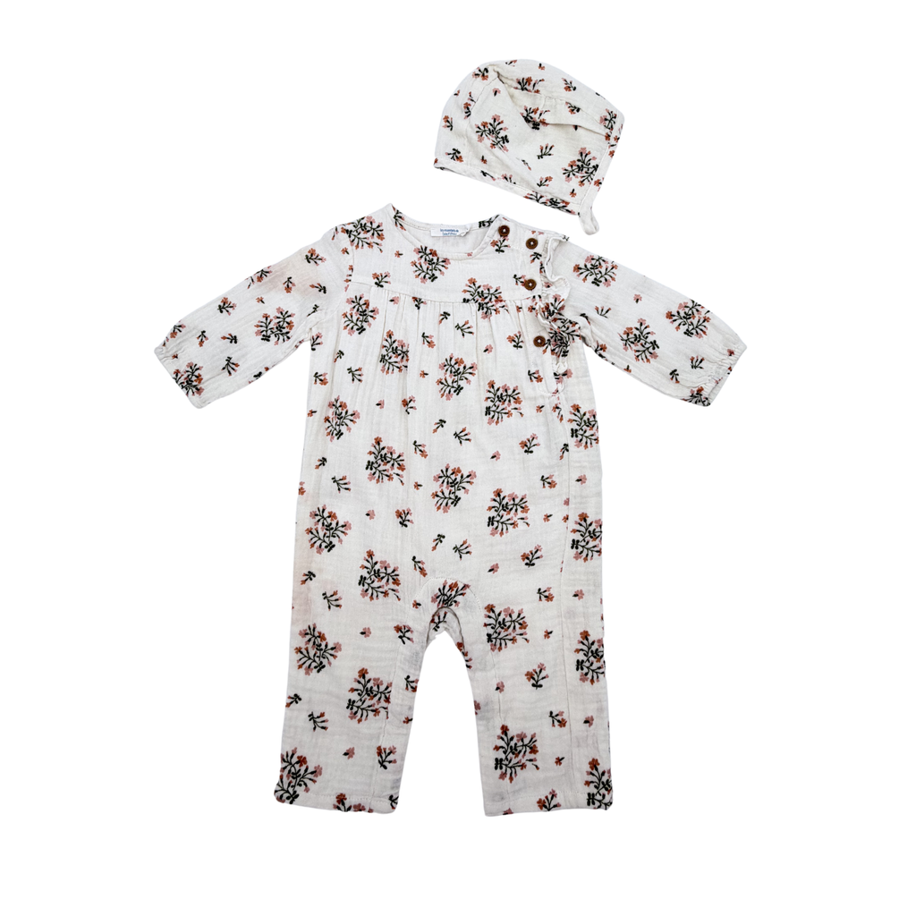 Combinaison fleurie avec bonnet — 6 mois