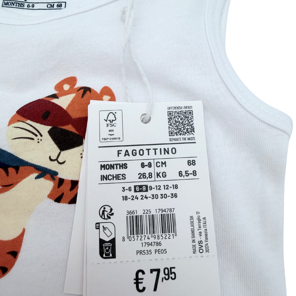 Lot de 2 bodies sans manches Tigre — 6 mois