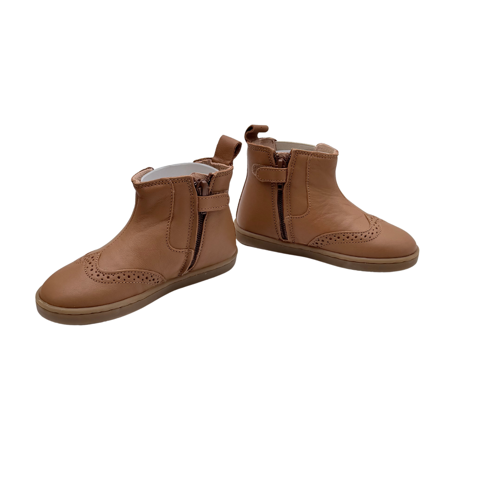 Bottines premiers pas en cuir marron doré - 25