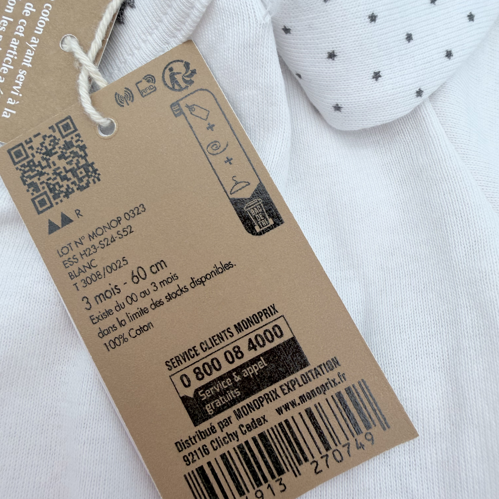 Body avec bonnet & bavoir assortis — 3 mois